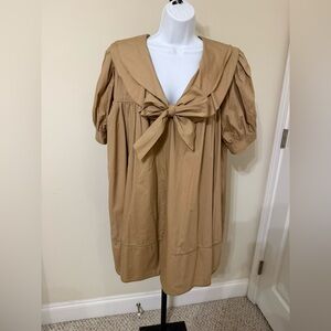 Pilcro Tan Puff Sleeve Mini Dress with cute bow detail Sz. L